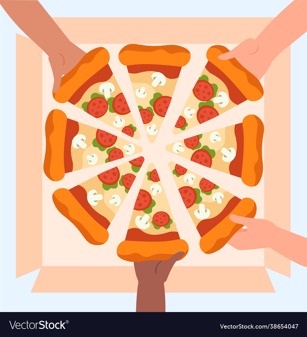 Friends eating pizza Royalty Free Vector Image