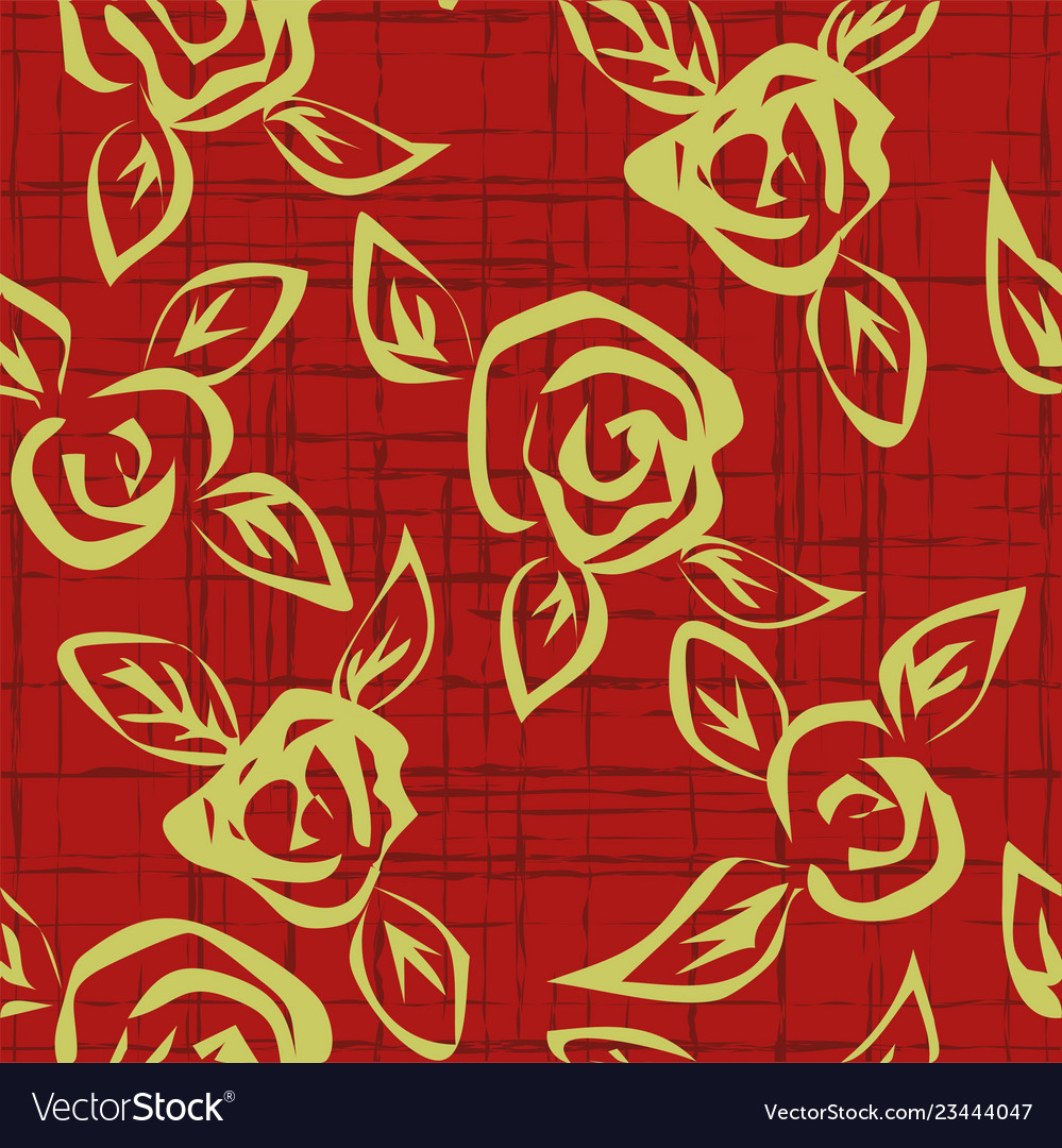 Seamless pattern with outline stylized roses