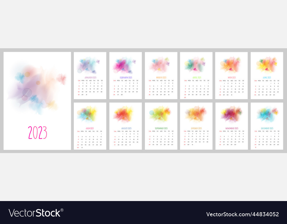 Monthly printable calendar 2023 watercolor design Vector Image