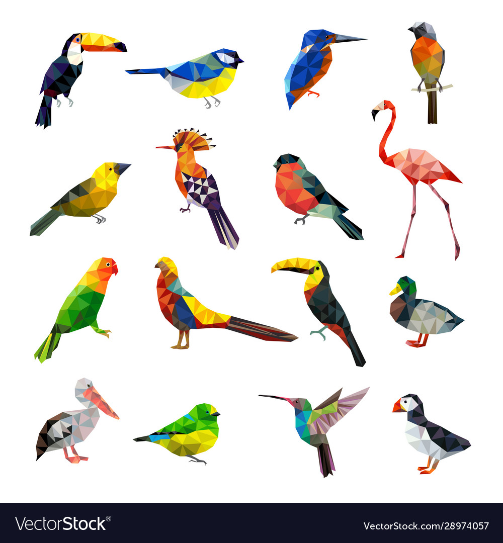 Polygonal birds geometrical stylized animals set vector image Polygonal birds geometrical stylized animals set