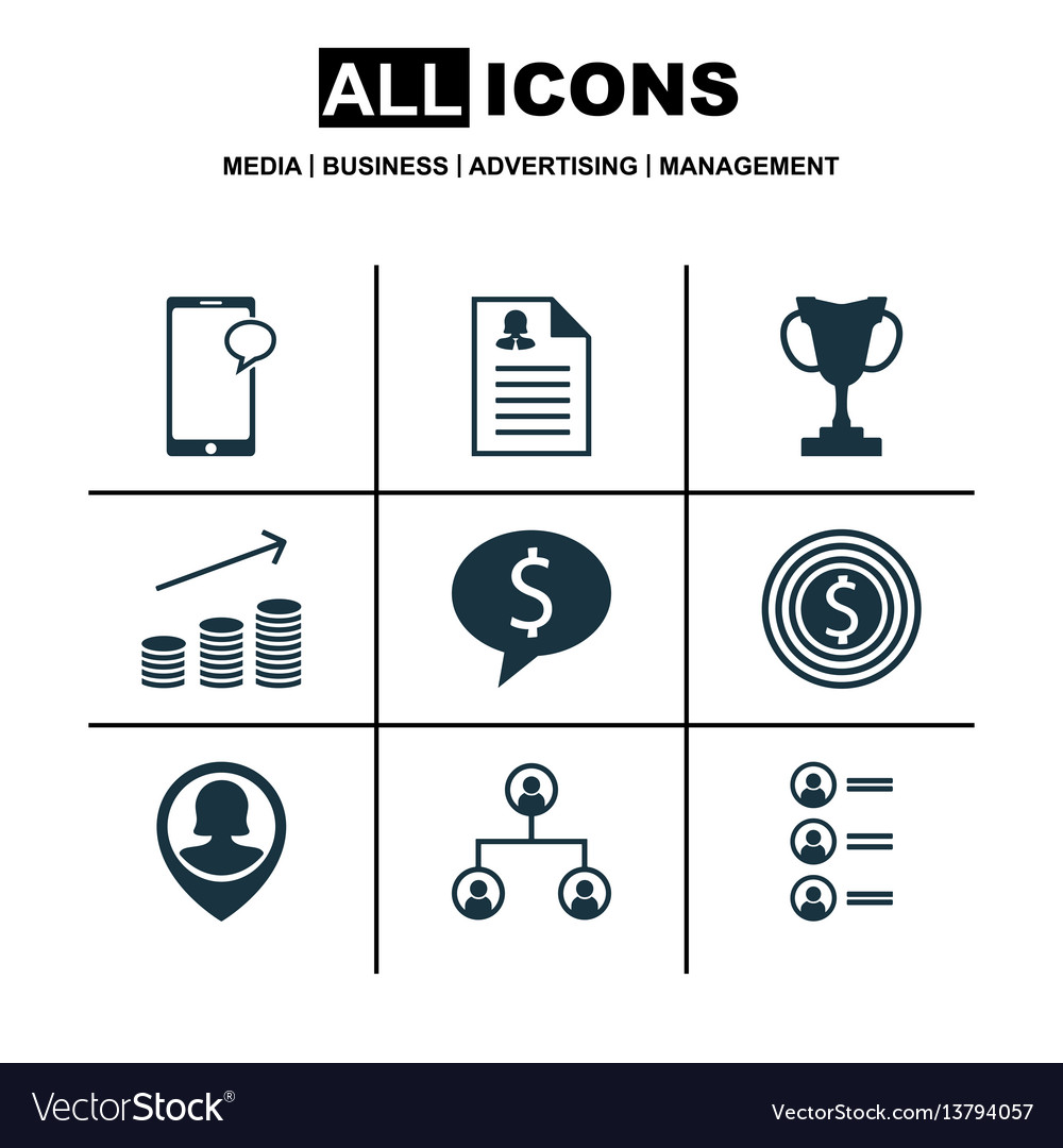 Set of 9 human resources icons includes business