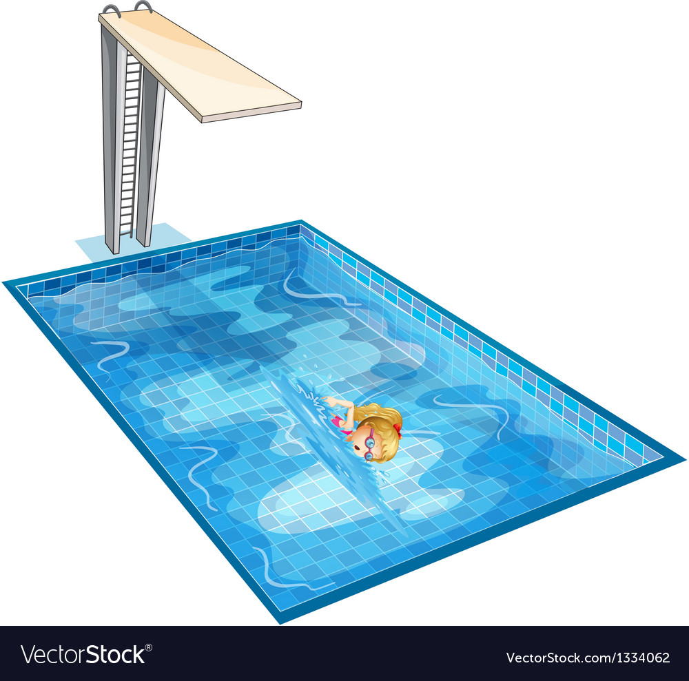 A Girl Swimming At Pool With A Diving Board Vector Image