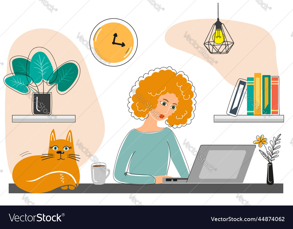 A woman and ginger cat Royalty Free Vector Image