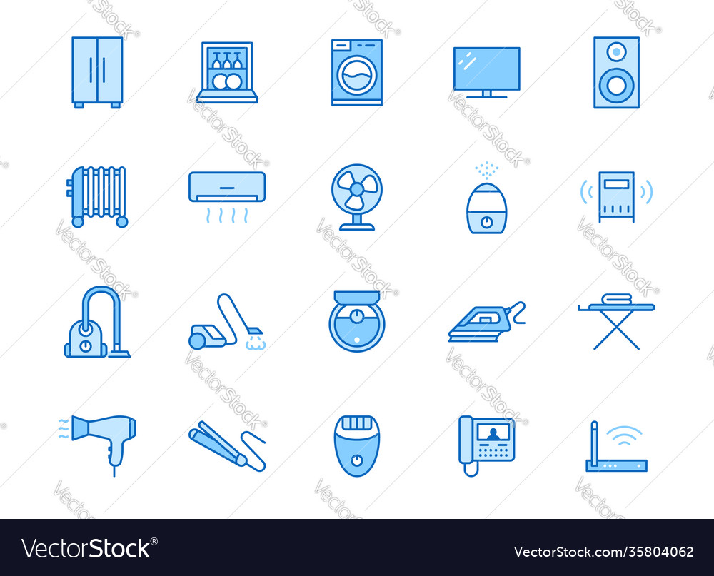 Household appliance line icon set washing machine