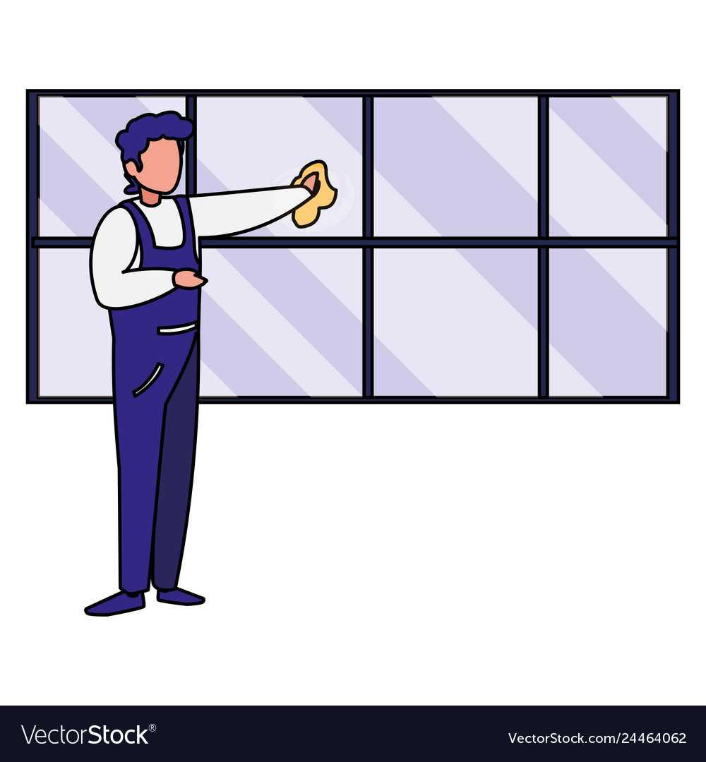 Mechanic worker cleaning window Royalty Free Vector Image