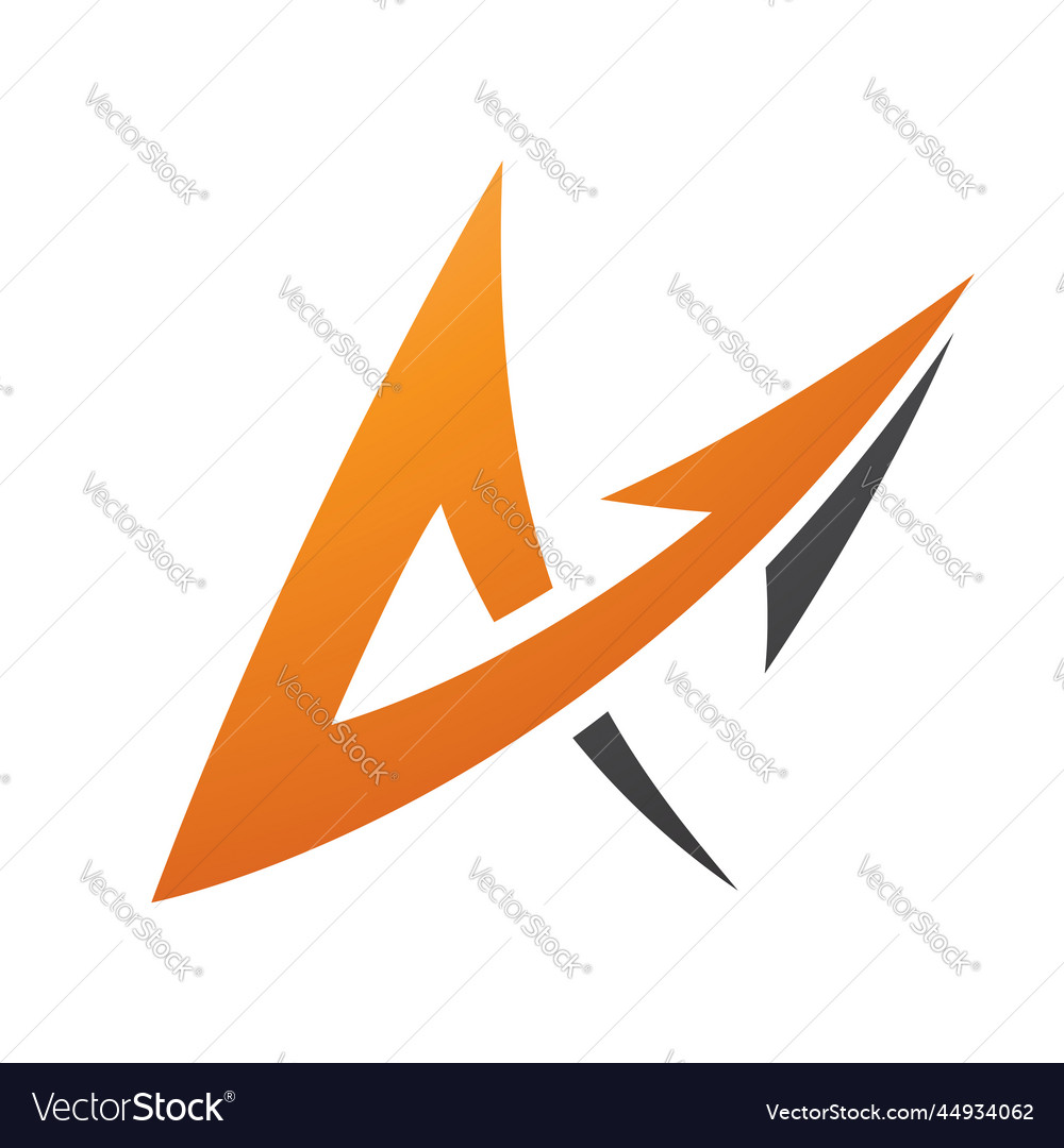 Spiky arrow shaped letter a in orange and black