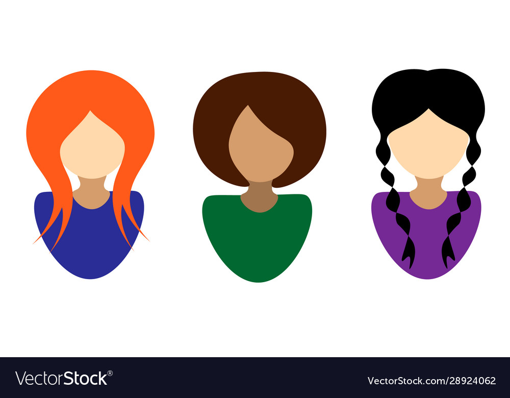 Three faceless women with different hairstyle