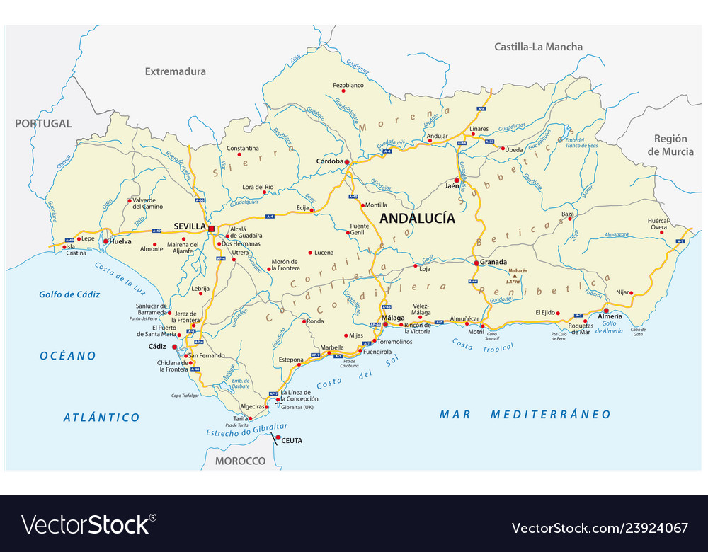 Andalusia road map Royalty Free Vector Image - VectorStock