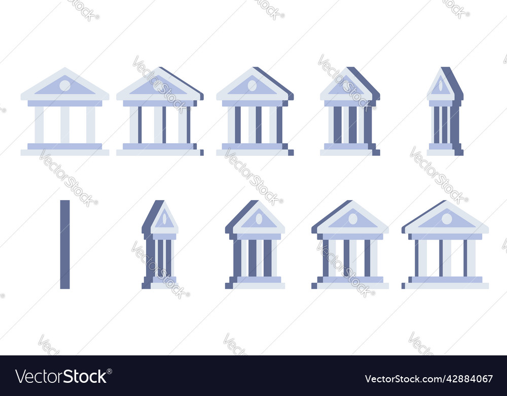 Bank building simple flat icon rotating animation