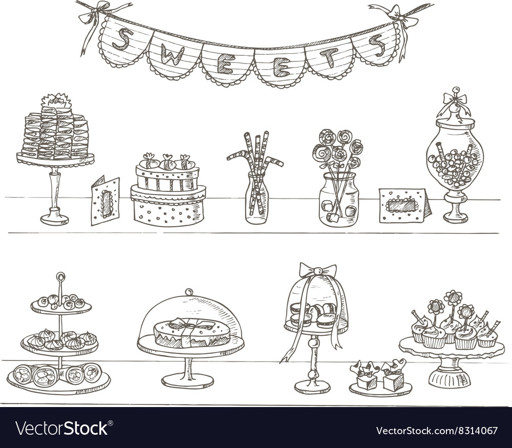 Hand drawn set with sweets and candies Royalty Free Vector