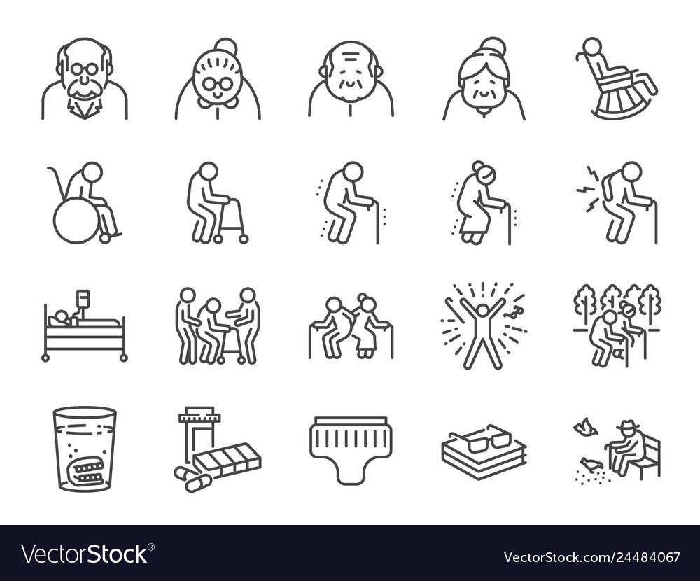 Old man line icon set Royalty Free Vector Image