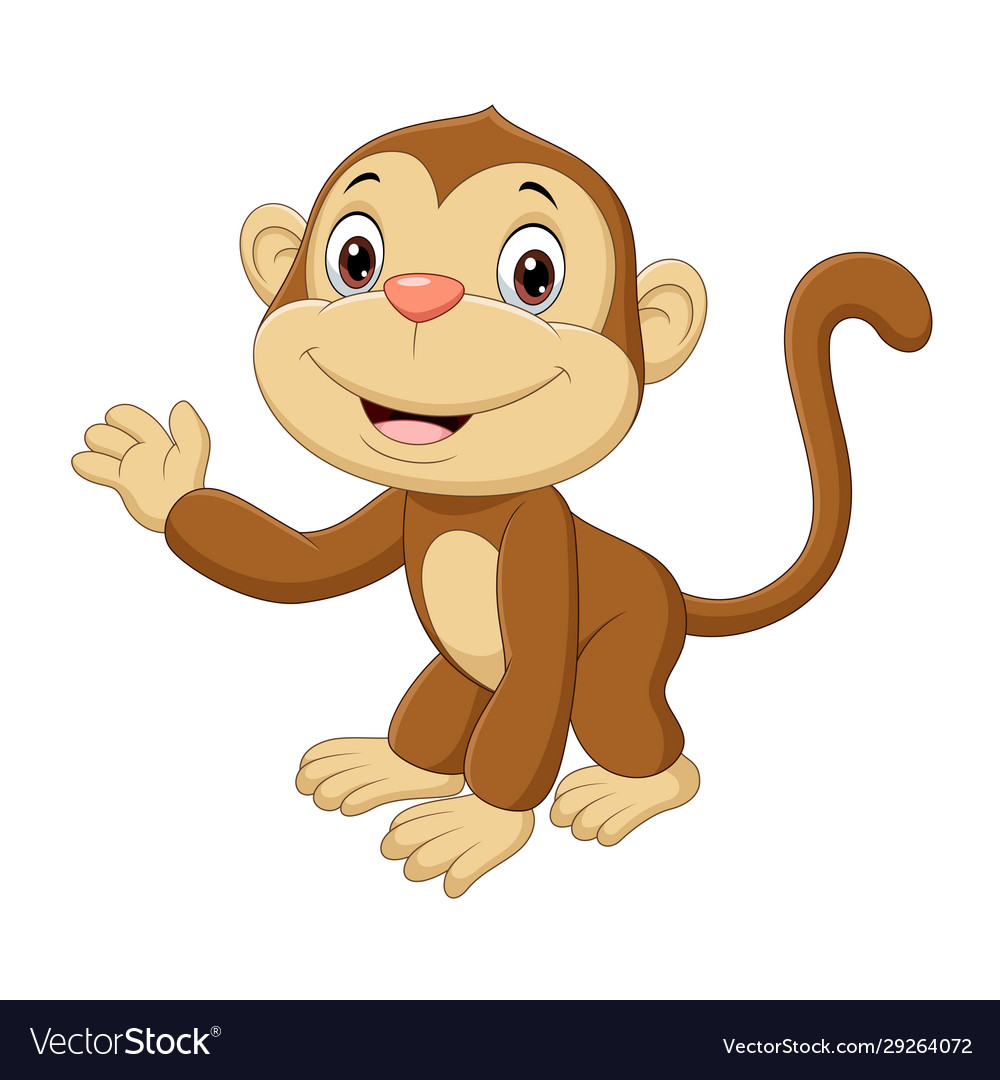 Cute baby monkey waving hand Royalty Free Vector Image