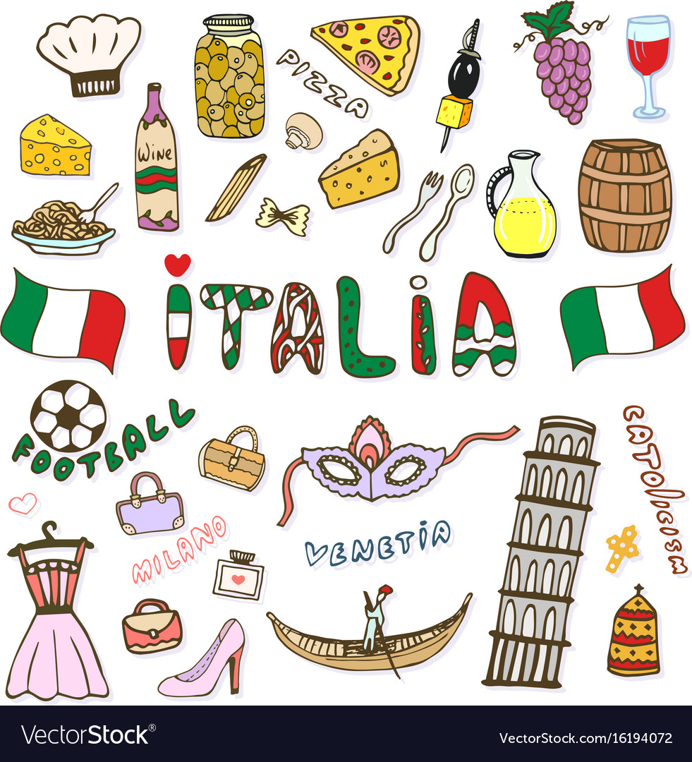 Doodle hand sketch collection of italy icons Vector Image