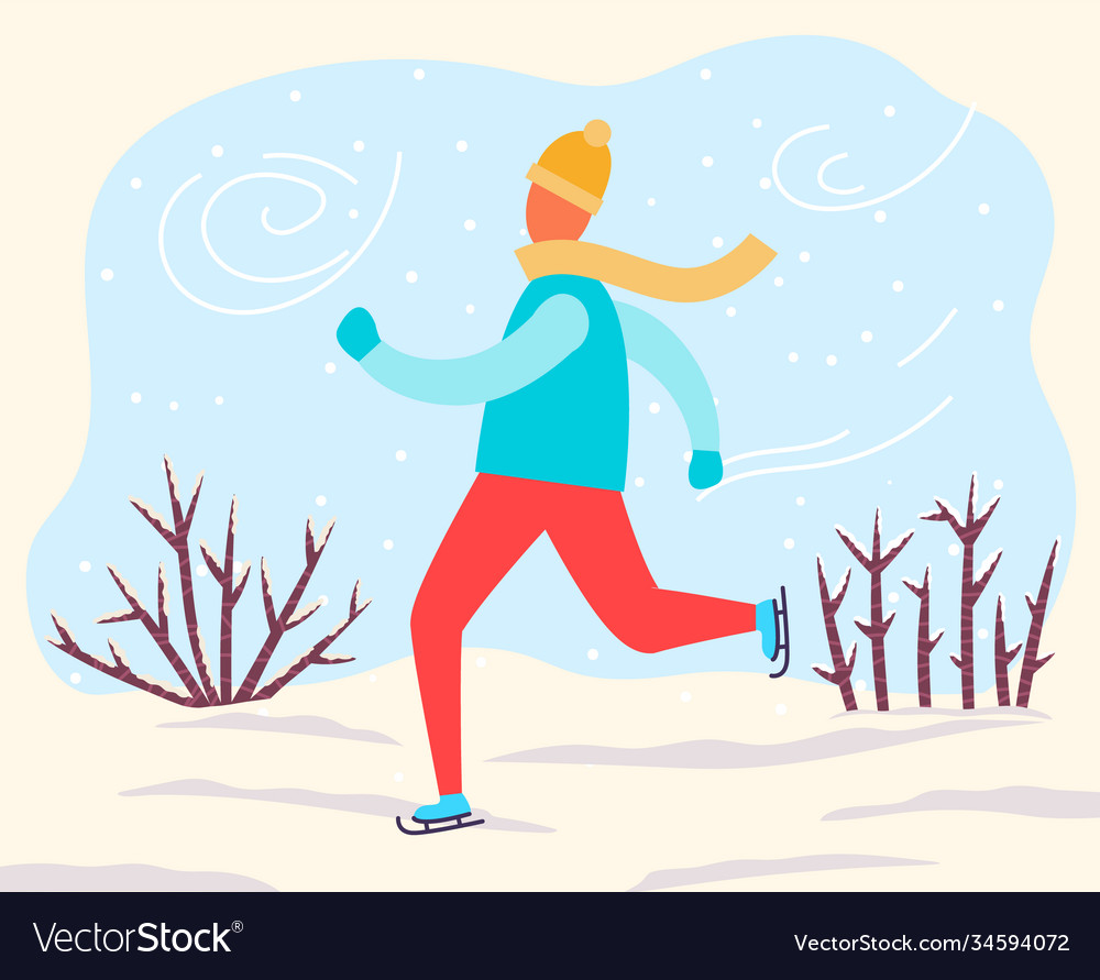 Guy skating in forest winter outdoor activity