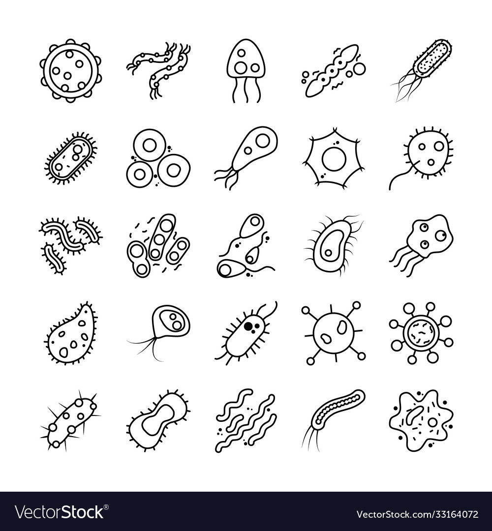 Icon set coronavirus and bacterias shapes line Vector Image