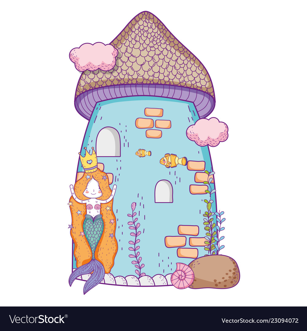 Mermaid with castle undersea scene