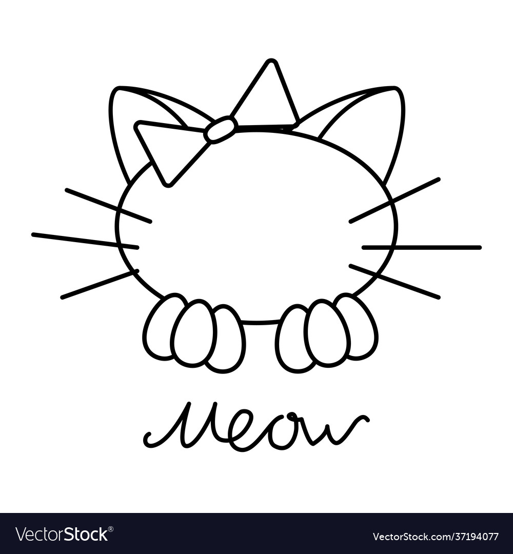 Black line cat with bow on white background