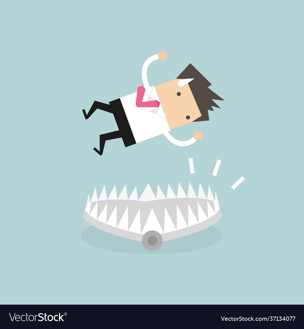 Businessman falling into bear trap