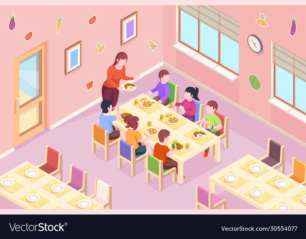 Children at kindergarten having meal Royalty Free Vector