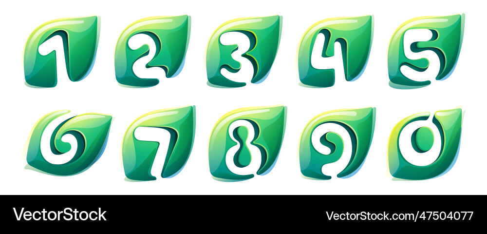 Eco numbers set green leaf carving 3d realistic Vector Image