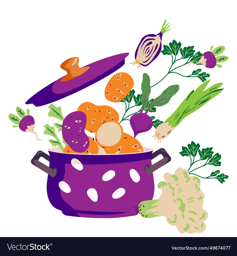 Healthy vegetables in a kitchen pot Royalty Free Vector