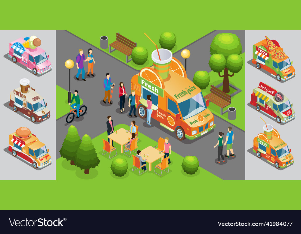 Isometric street food template Royalty Free Vector Image