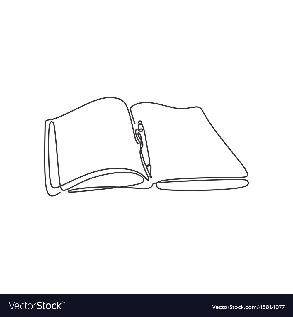 Pen and book continuous one single line drawing Vector Image