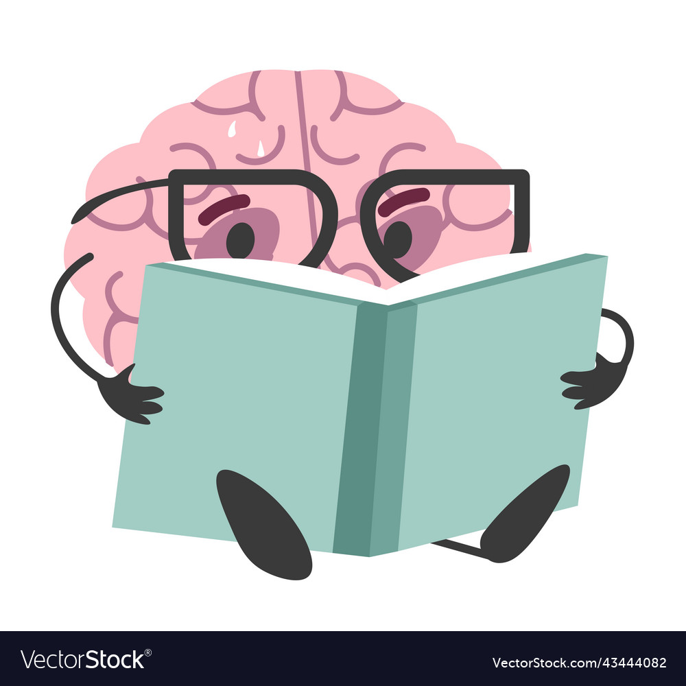 Brain character reading book intelligent smart Vector Image