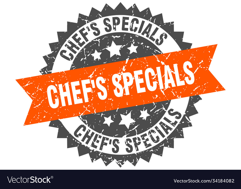 Chefs specials stamp grunge round sign with ribbon