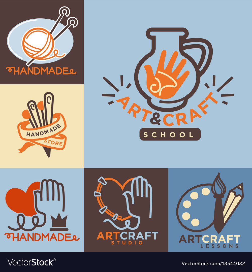 Handmade workshop logo badges with pictures Vector Image