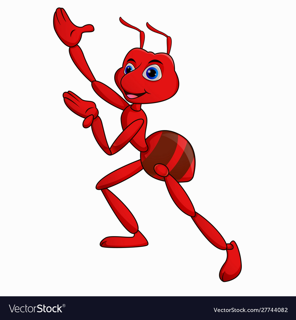 Happy ant cartoon presenting on white background Vector Image