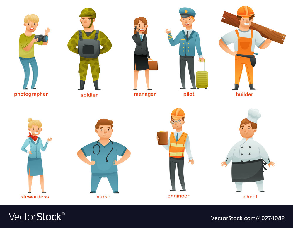 People of various professions set soldier Vector Image