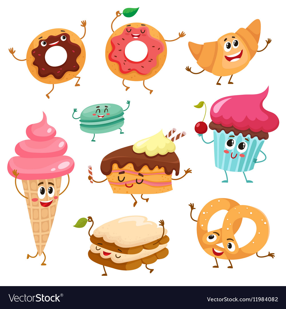 Set of cute funny smiley dessert characters