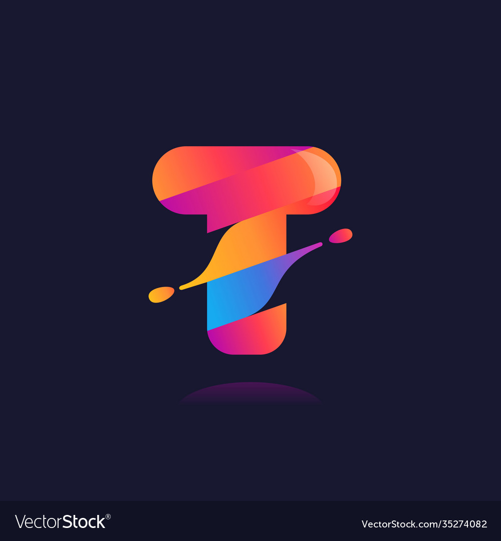 T letter logo with vibrant wave gradient shift Vector Image