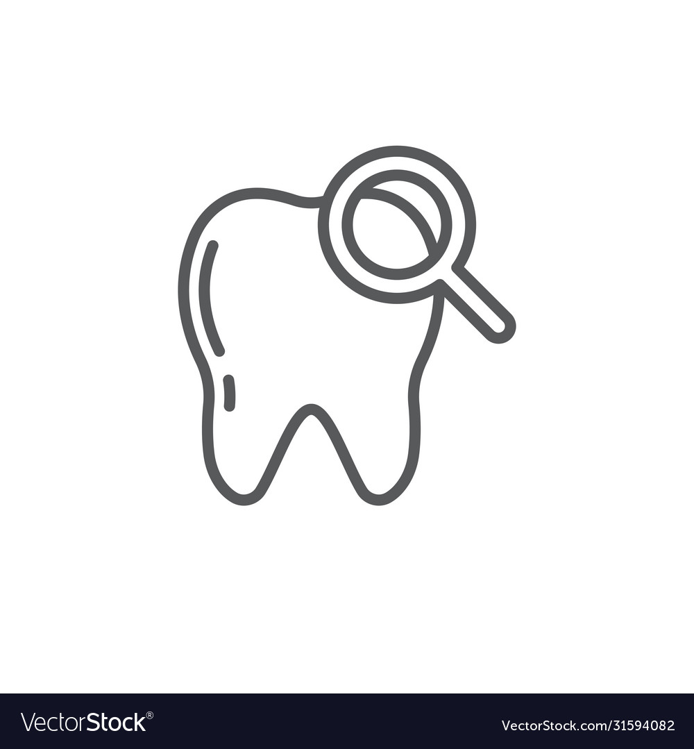 Tooth with magnifying glass icon sign and symbol