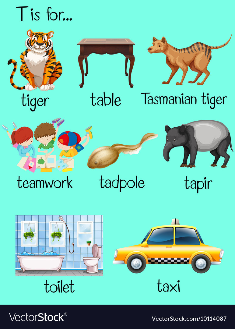 Many Words Begin With Letter T Royalty Free Vector Image
