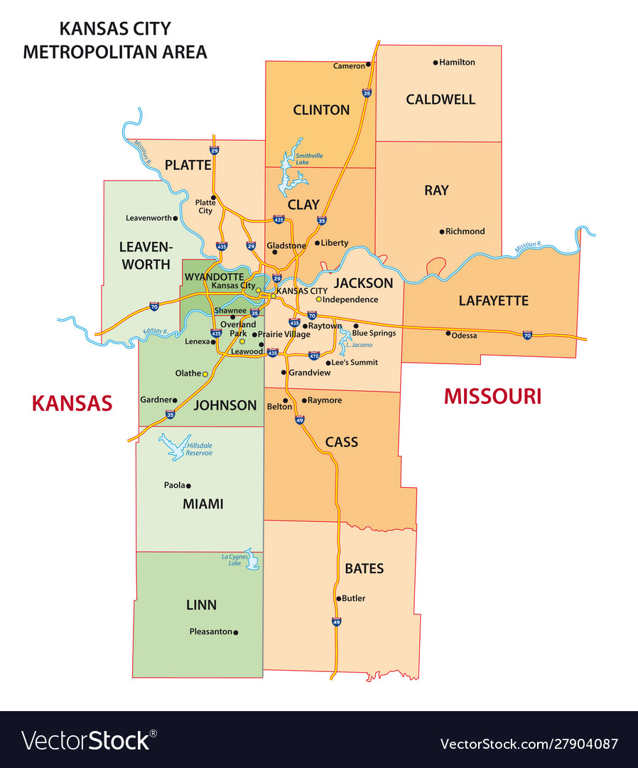 Map Kansas City Metropolitan Area Vector 27904087 