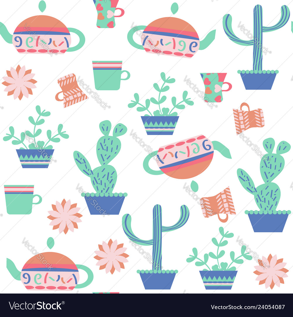 Tea and cactus seamless patternit is located