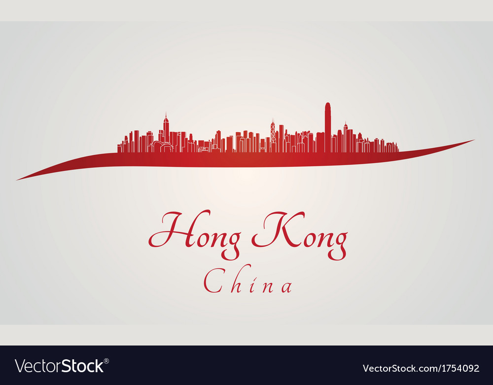 Hong kong skyline in red Royalty Free Vector Image