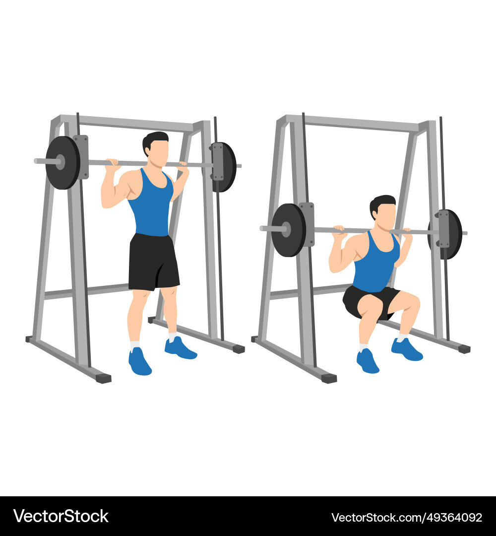 Man doing smith machine barbell squat exercise Vector Image