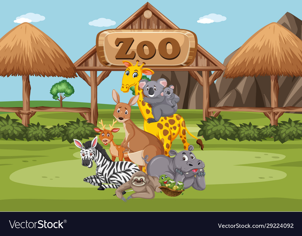 Scene with wild animals in zoo at day time