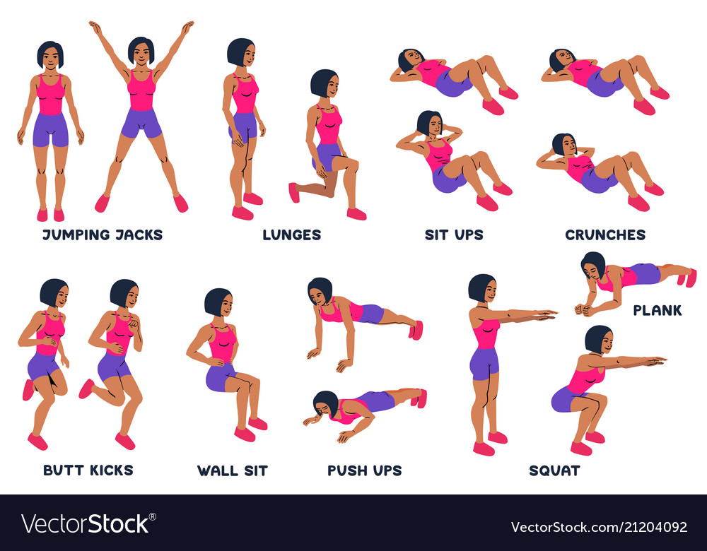 Squat sport exersice silhouettes woman doing Vector Image