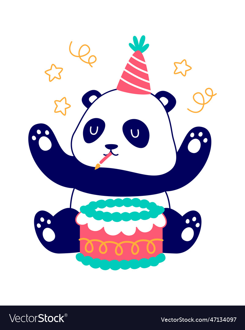 Birthday panda with cake Royalty Free Vector Image