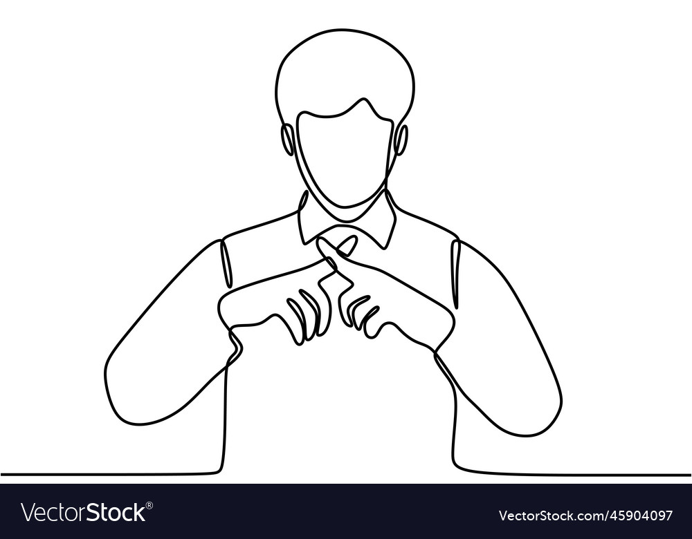 Continuous One Line Man Makes Hands Prohibition Vector Image