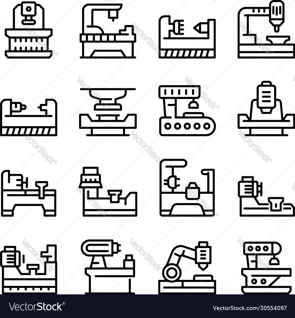 Lathe icons set outline style Royalty Free Vector Image