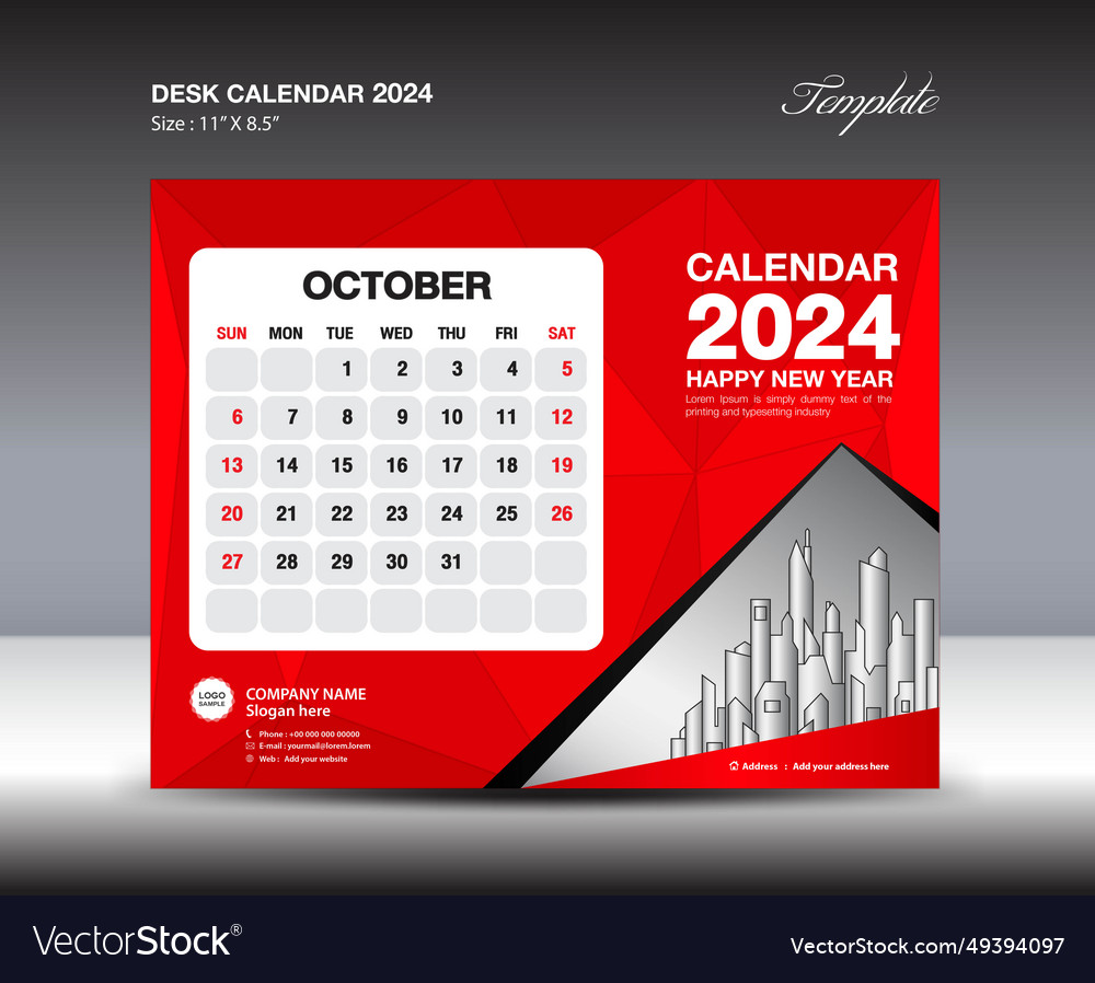 October 2024 template- desk calendar year Vector Image