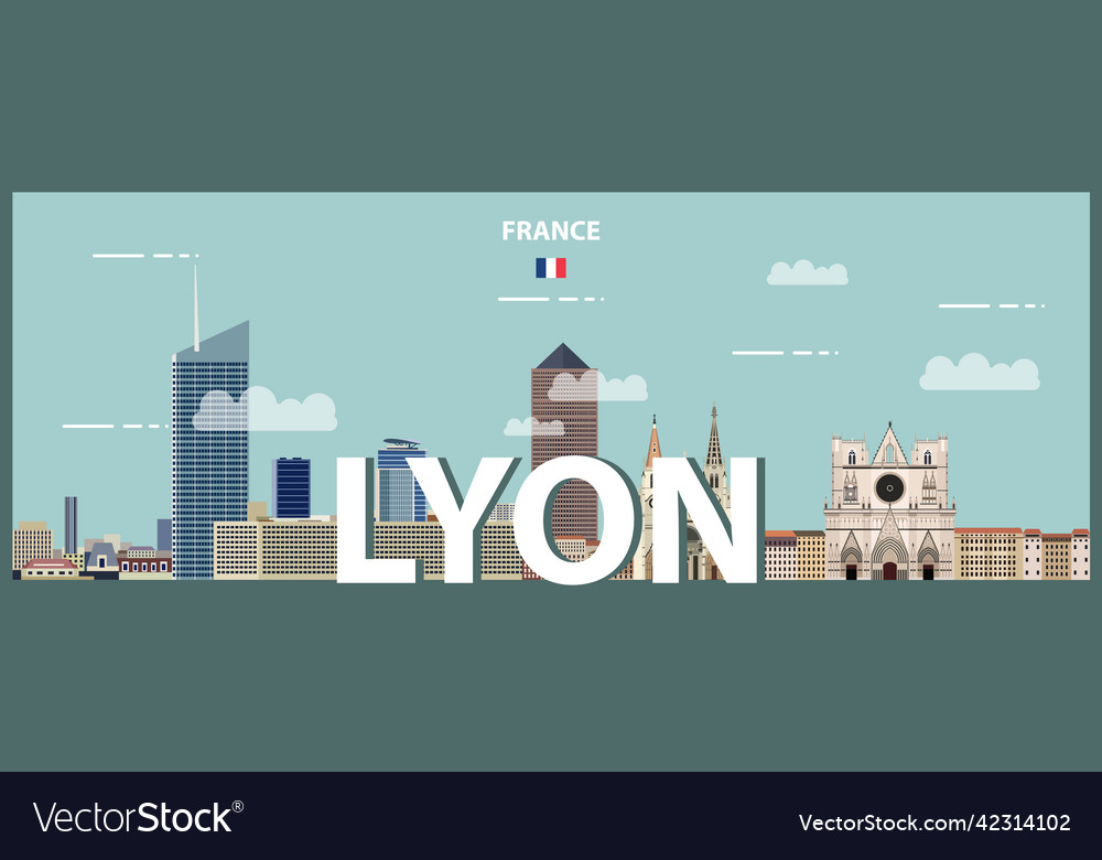 Lyon cityscape colorful poster