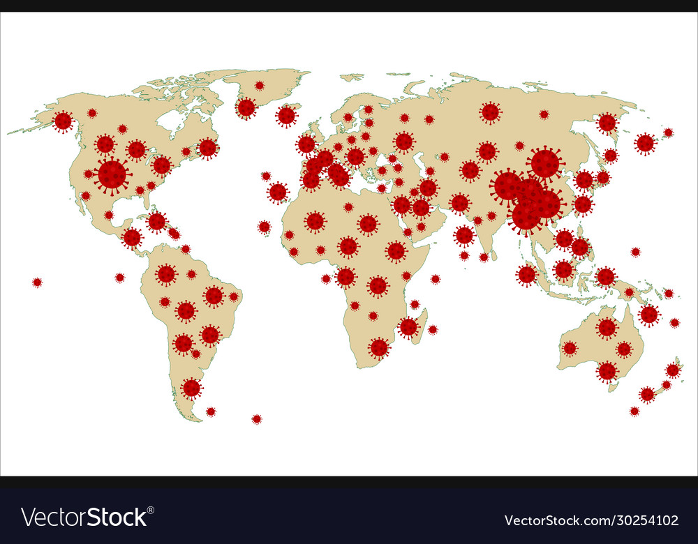 Stylized world map coronavirus covid-19 confirmed