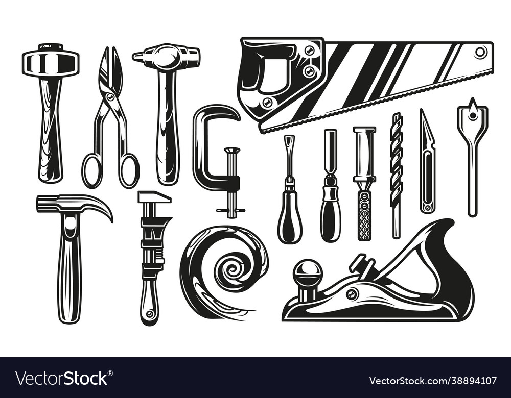 Big bundle for carpenter tools theme Royalty Free Vector