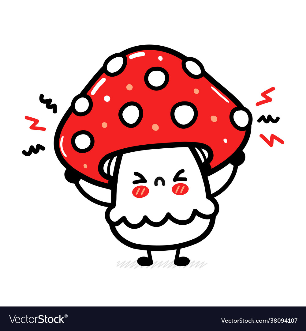 Cute funny sad happy amanita mushroom hand